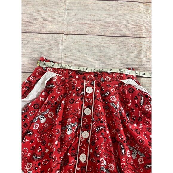 Hell Bunny Vixen Red Rockabilly Skull & Guns Print Skirt - XS - Picture 8 of 11